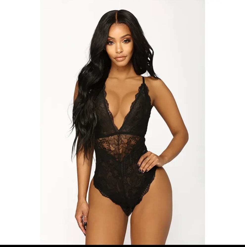Black Lace Backless Bodysuit